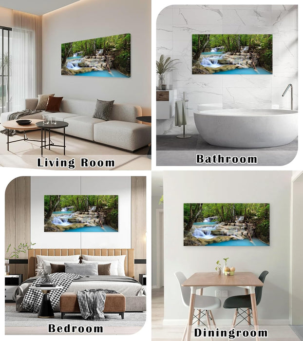 S01598 1 Panels Wall Art Tropical Beautiful Waterfall Prints Light Green Forest Natural Picture Canvas Paintings Scenery Spring Summer Landscape for Home Wall Decor Artwork