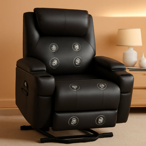 Power Lift Recliner Chair with Massage for Elderly PU Leather Modern Reclining Sofa Chair with Cup Holders, Remote Control, Adjustable Furniture (Black)