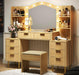 55" Big Fluted Vanity Desk with Mirror and Lights,Makeup Vanity with 8 Storage Drawers and 4 Storage Shelves,Glass Top & Power Outlet,3 Lighting Modes,Dressing Table for Women Girls Bedroom,Oak