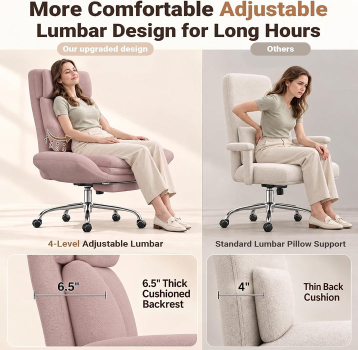 Criss Cross Office Chair with Footrest, Flip Armrests and Adjustable Lumbar Support, Ergonomic Reclining Desk Chair for Pets, Wide Seat Cross-Legged Computer Chair for Home Office, Chenille