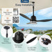 42 Inch Outdoor Ceiling Fans with Lights for Patios, IP65 Waterproof Gazebo Fan Remote Control,3Cct, 6 Speeds, Hook Hanging Plug in Ceiling Fan for Patio Porch Pergola Garage Canopy (Black)