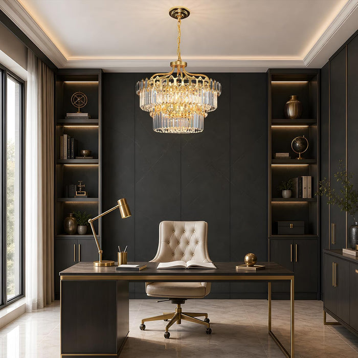 15-Light Modern Luxury Gold round Crystal Chandeliers for Dining Room 24"
