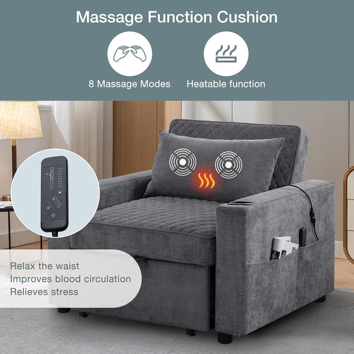 Light Grey Multifunctional Convertible Sofabed With Massage