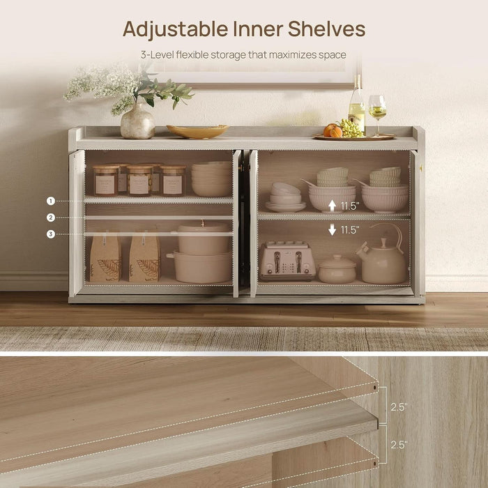 61.7" 4-Door Buffet Sideboard Cabinet Living Room, Grey White Oak