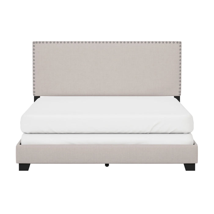 Willow Nailhead Trim Upholstered Queen Bed, Fog