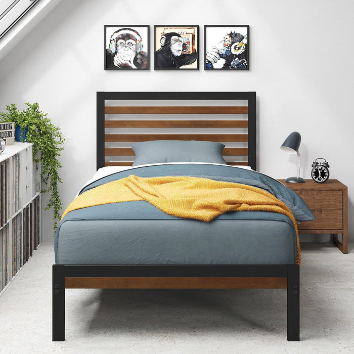 Kai Bamboo and Metal Platform Bed Frame, Sturdy Steel Frame, Twin