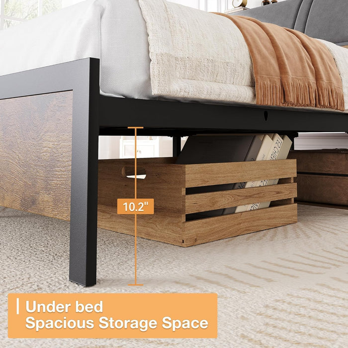 Queen Bed Frame, Ergonomic Padded Headboard, Integrated Charging Ports, Storage in the Headboard, Robust Construction, Quiet Comfort, and Designed to Be Used without a Box Spring