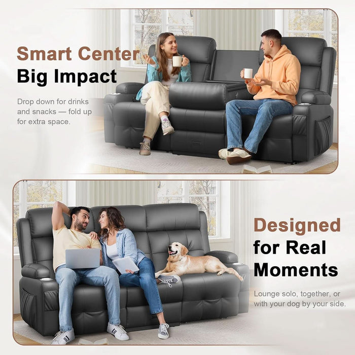 Recliner Sofa, Massage Flip-Back Reclining Sofa 3 Seater Sets Heavy Weight Capacity, RV Loveseat Clearance, Recliner Couch with Storage, Cup Holders, Wall Hugger Couches for Living Room