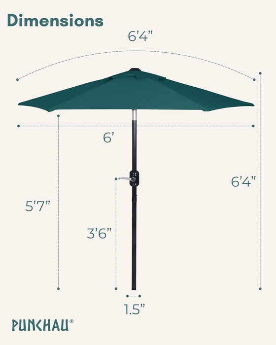 6 Ft Outdoor Patio Umbrella, Easy Open/Close Crank and Push Button Tilt Adjustment - Dark Teal Market Umbrellas
