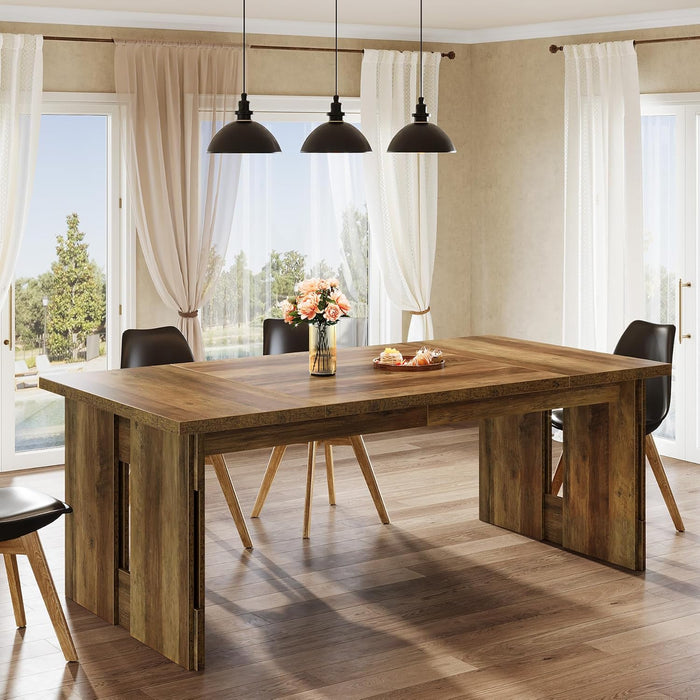 63-Inch Farmhouse Dining Table for 4-6, Rectangular Kitchen Dinner Table with Large Tabletop for Dining Room, Kitchen, Rustic Brown