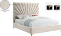 Eclipse Collection Modern | Contemporary Velvet Upholstered Bed with Channel Tufted Design and Complete Sets of Gold and Chrome Legs Included, Queen, Cream
