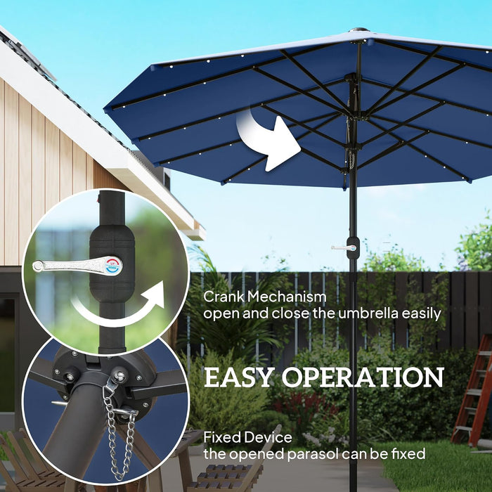 14.4Ft Large Patio Umbrella with 36 Solar LED Lights