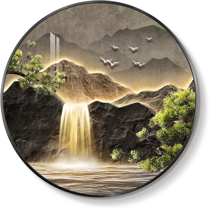 Illuminated Mountain Waterfall Wall Art 30x30 Inch