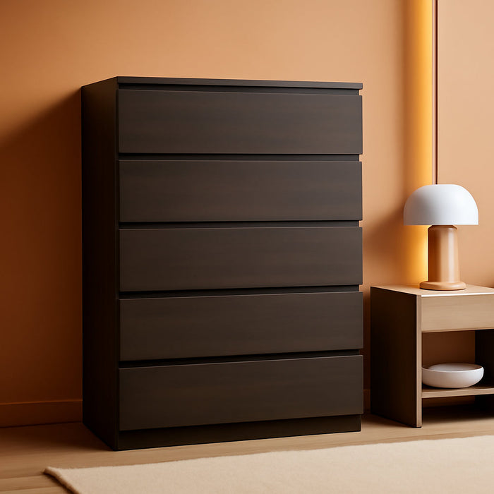 Modern 5 Drawer Dresser for Bedroom, 15" D X 23.7" W X 40.4" H in Simply Chest of Drawers (Brown)