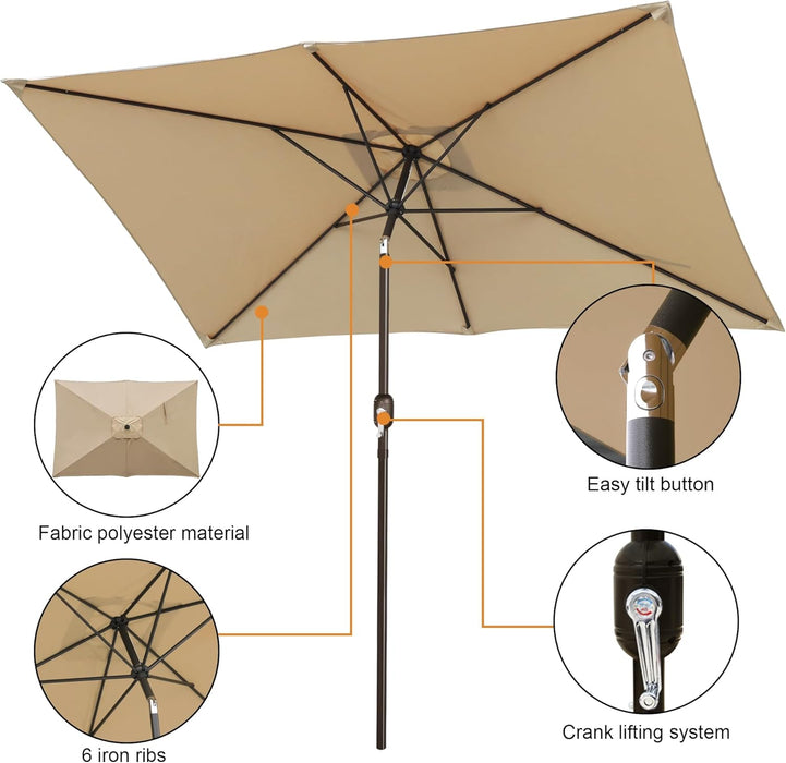 Rectangular Patio Umbrella, Table Market Umbrella with Tilt and Crank, Outdoor Umbrella for Garden, Deck, Backyard, Pool and Beach