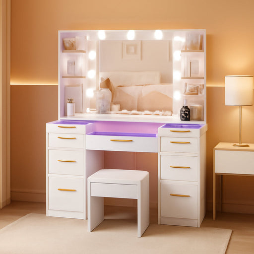 Vanity Desk With Multicolor RGB Illuminated Mirror
