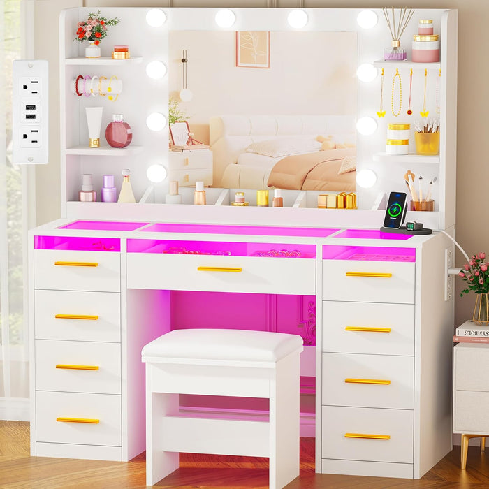 Vanity Desk With Multicolor RGB Illuminated Mirror