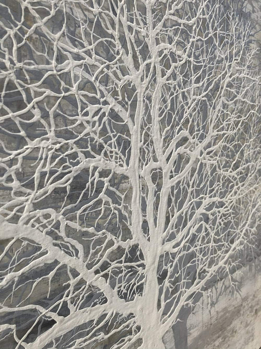 Tree of Life Canvas Wall Art Hand Painted Grey White Beige Paintings Modern Abstract Forest Pictures Artwork for Living Room Bedroom Office Decoration