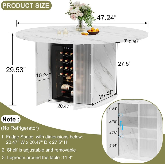 47" White Faux Marble round Dining Table with Storage for Dining Room