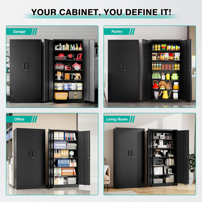 Black Storage Cabinet 72X36X18 Metal Garage Organizer