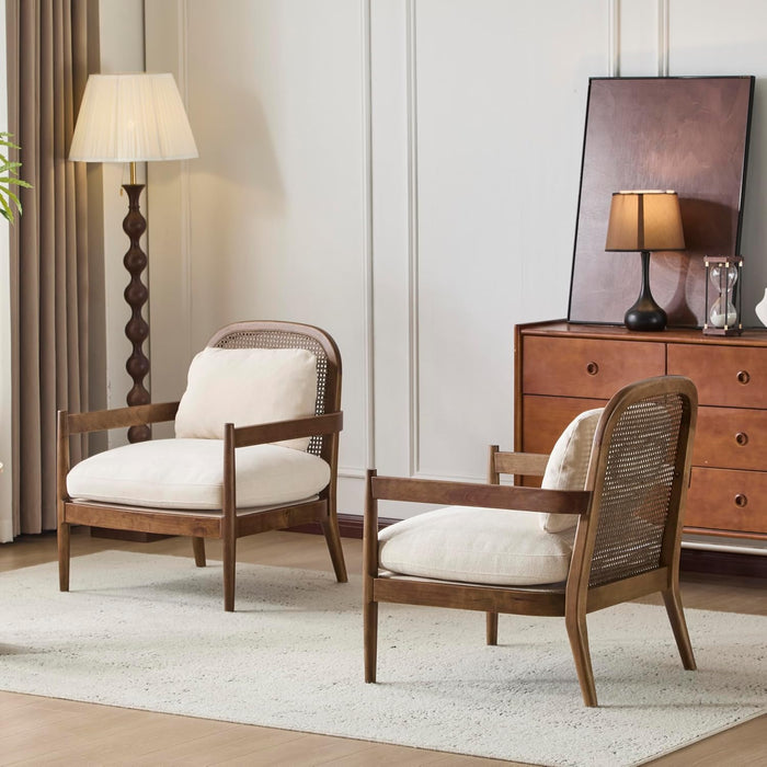 MidCenturyBeigeUpholstered Club Chair Set 2 Open Back