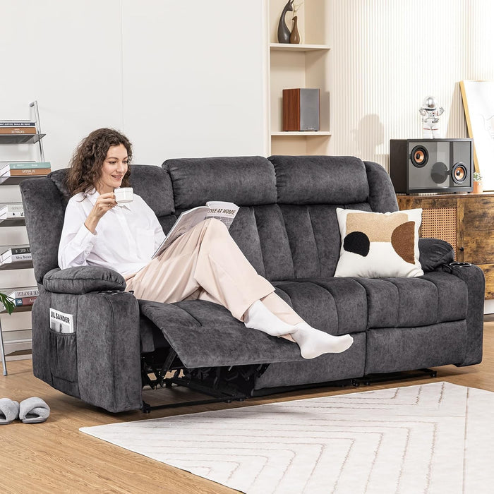 Manual Recliner Chair Set，Fabric Reclining Sofa Chair with Cup Holders, Upholstered Recliner with Side Pockets Suitable for Living Room Furniture (3)