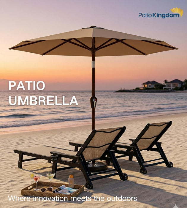Patiokingdom 10FT Patio Umbrella with Push Button Tilt and Crank, Outdoor Market Umbrella with 8 Fiberglass Ribs, UV Protection Table Umbrella for Pool,Backyard,Garden,Deck