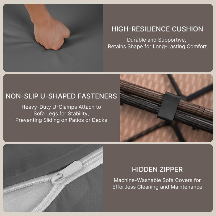 6-Piece Outdoor Patio Furniture Set, PE Wicker Rattan Sectional Sofa Conversation Set with Thickened Cushions and Coffee Table, All-Weather Patio Furniture for Garden, Backyard, Poolside, Grey