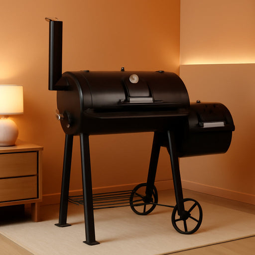 Heavy Duty Charcoal Wood Offset Outdoor Smoker Grill, Charcoal Grill with Smoker Combo for BBQ Grilling, 512 SQ.IN.