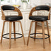Swivel Bar Stools Set of 2, 26" Counter Height Bentwood Barstool | Mid-Century Modern PU Leather Upholstered Bar Chair with Back and Footrest, for Kitchen Island, Bar, Dining Room, Cafe, Black