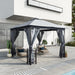 11' X 13' Patio Gazebo, Double Roof Outdoor Gazebo Canopy Shelter with Netting & Curtains, Steel Corner Columns for Garden, Lawn, Backyard and Deck, Gray