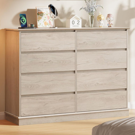 8 Drawer Dresser, 51” Wide Storage Organizer Chest of Drawers for Bedroom Closet Entryway Hallway Living Room, Large Dressers with Top Surface, Vintage Oak