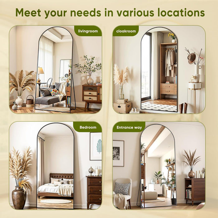 Floor Mirror, 78"X38" Oversized Full Length Mirror with Stand, Arched Full Body Mirror Standing Hanging Leaning against Wall, Aluminum Frame Giant Mirrors for Bedroom Cloakroom, Black