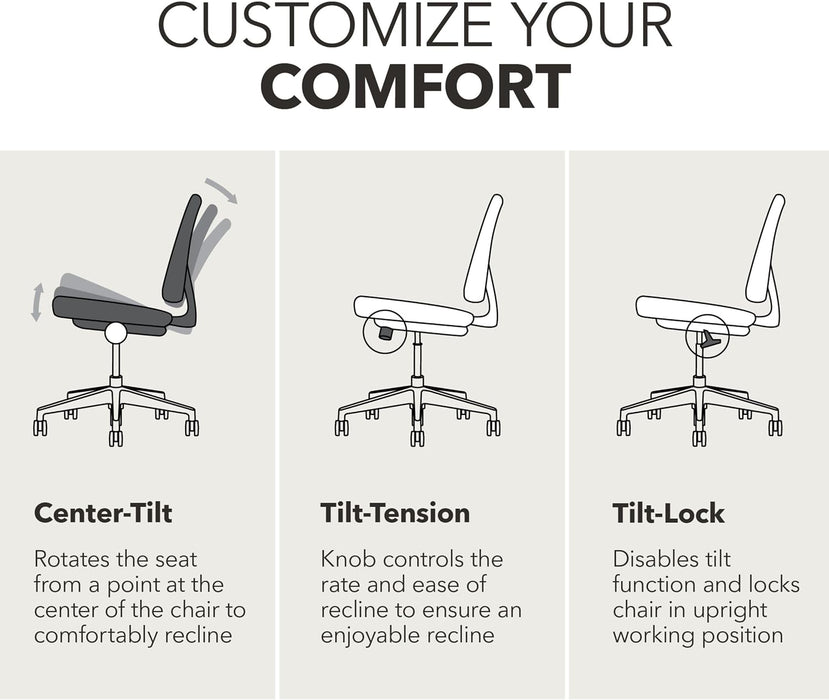 Volt Ergonomic Office Chair, Armless, Office Desk Computer Chair, Black