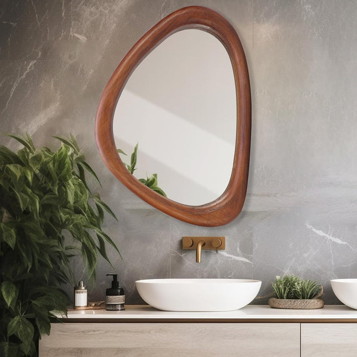 Irregular Wall Mirror, 30*20Inch Asymmetrical Wood Mirrors, Entryway Mirror