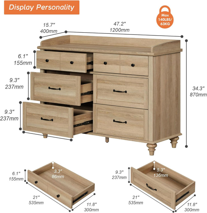 Oak Dresser Featuring Six Deep Drawers StorageUnit