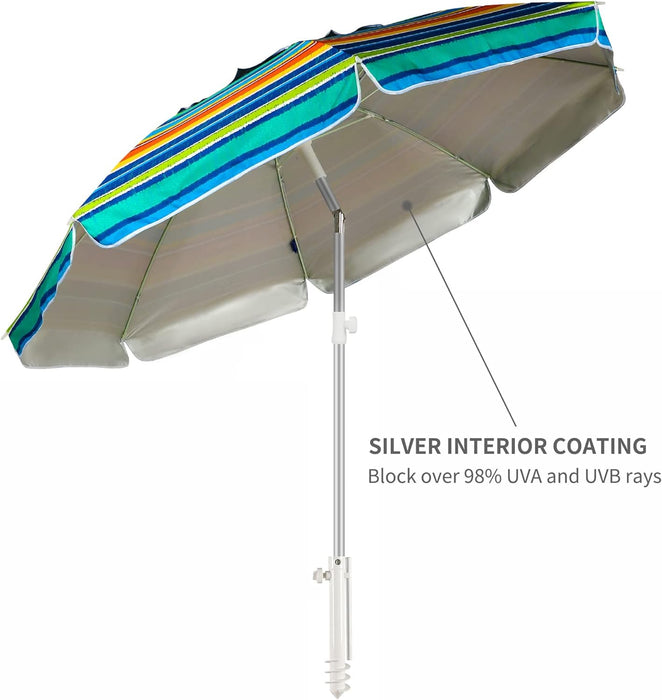 Beach Umbrellas for Sand Heavy Duty Wind Portable, 6.5Ft Outdoor Umbrella with Sand Anchor and UV Protection, Parasols Includes Carry Bag for Beach, Patio, and Garden, Yellow Stripes