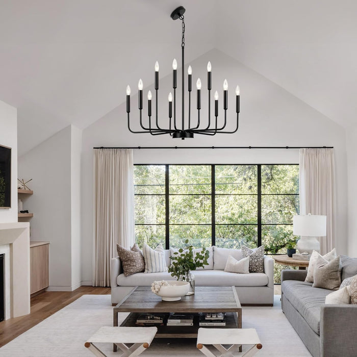 Black Chandeliers for Dining Room Light Fixture over Table, Modern Farmhouse Chandeliers for Living Room,12-Lights Industrial Metal Candle Lighting Fixtures for Entryway Kitchen Island Foyer