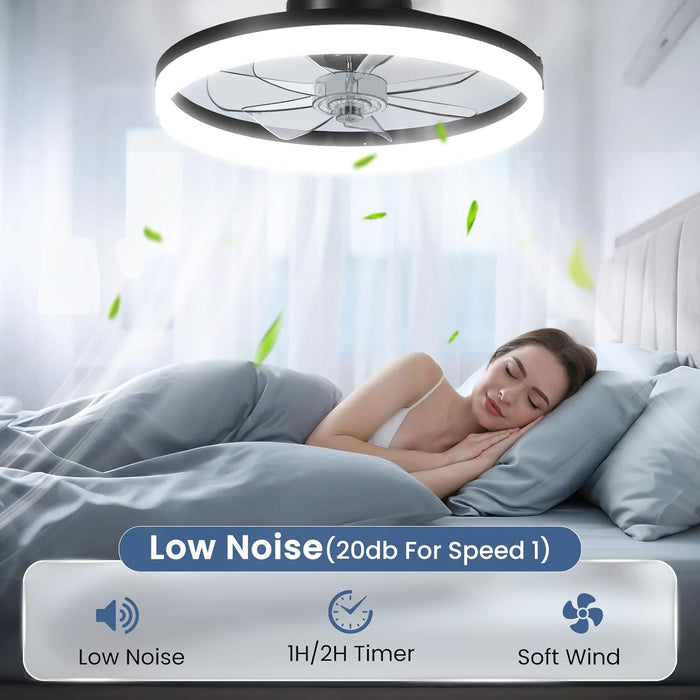Ceiling Fan with Light, 20" Modern Low Profile Foldable Ceiling Fans with 6 Wind Speeds, Dimmable Smart Ceiling Fan Light with Remote for Bedroom, Kids Room and Living Room (Black)