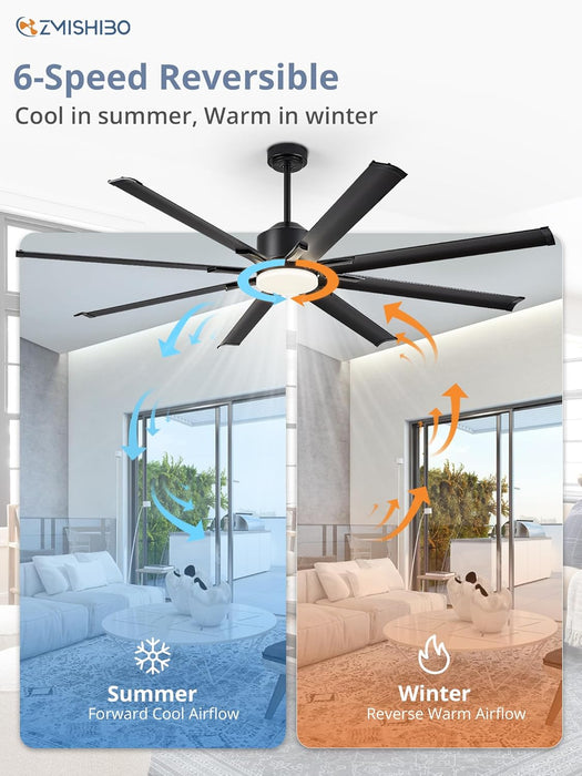 72 Inch Aluminium Blade Ceiling Fans with Lights and Remote, Outdoor Ceiling Fans for Patio Living Room with Quiet DC Motor, 6 Speed Reversible, 3 CCT, Black Industrial Ceiling Fan, 8 Blades