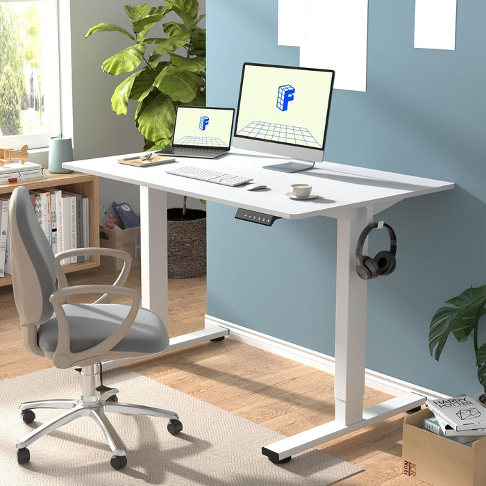 EN1 One-Piece Standing Desk, 48 X 24 Inches Solid Desktop Height Adjustable Desk, Electric Sit Stand up Desk Home Office Desks (White Frame + White Desktop)