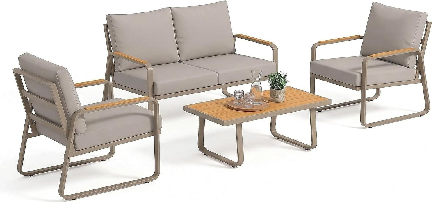 4 Piece Patio Furniture Set Outdoor Conversation Set Brown