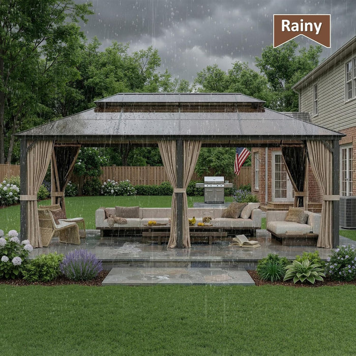 12x20 Polycarbonate Gazebo Dark Brown Aluminum Frame