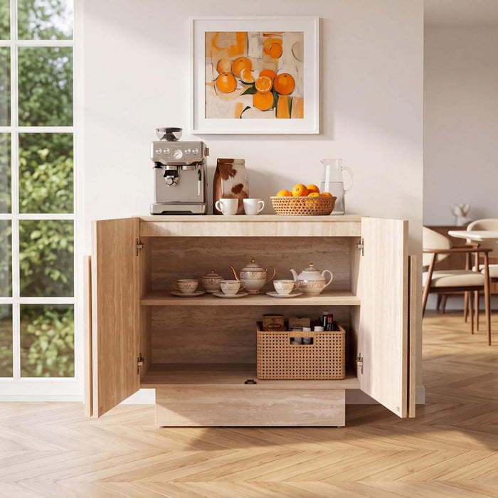Buffet Cabinet with Storage, 31.5” Modern Sideboard Cabinet with Arched Doors & Shlef, Farmhouse Accent Media Console Credenza for Living Room/Dining/Kitchen/Entrayway, Travertine
