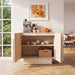 Buffet Cabinet with Storage, 31.5” Modern Sideboard Cabinet with Arched Doors & Shlef, Farmhouse Accent Media Console Credenza for Living Room/Dining/Kitchen/Entrayway, Travertine