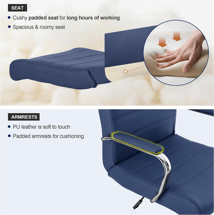 Office Desk Chair,Modern Leather Conference Room Chairs,High Back Home Ofiice Chair,Adjustable Height Swivel Executive Computer Chair with Armrest and Padded Seat,Blue