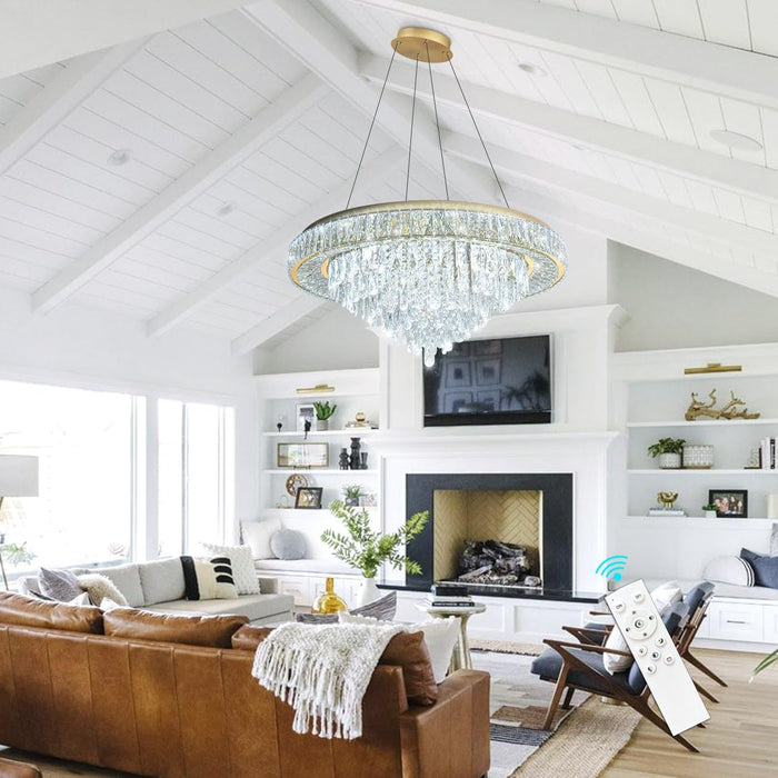 LED Crystal Chandelier With Remote Dimmable Lighting