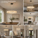 Alabaster round Chandelier, 31.5In Spanish Natural Marble Pendant Light, Dimmable 3-Color Modern Marble Chandelier for Dining Room, Living Room, Bedroom, Bathroom & Foyer