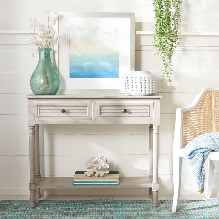 Home Collection Tate Greige 2-Drawer Bottom Shelf Console Table