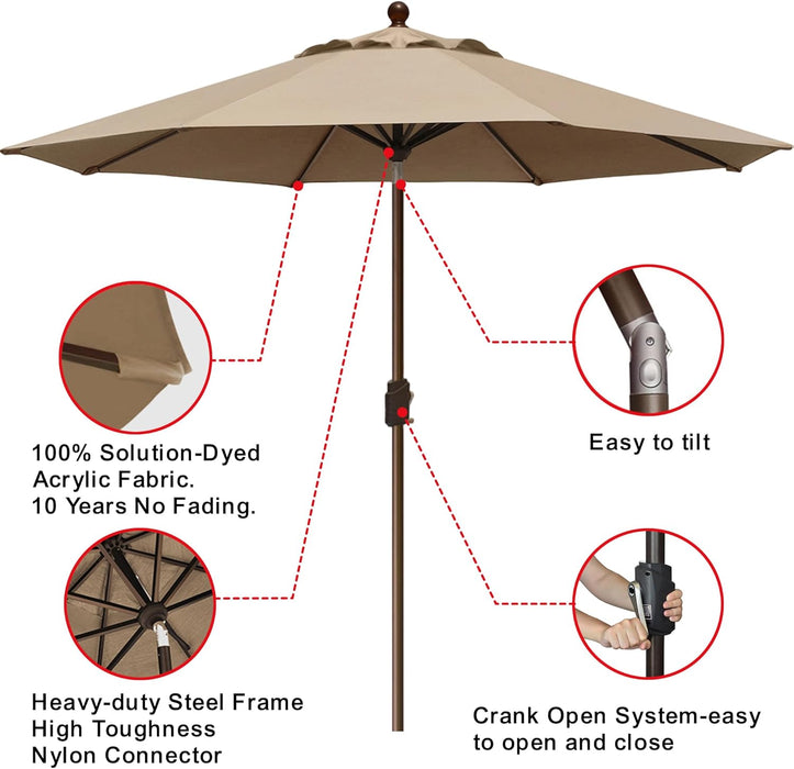 USA 10-Year-Non-Fading 9Ft Market Patio Umbrella, UPF 50+ UV Protection Performance Sun Umbrella, Heavy Duty Commercial Grade Outdoor Table Umbrella with Crank & Tilt, Windproof Vented Top for Garden, Pool, Deck and Outdoor Playsets,Heather Beige